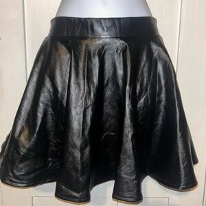 Women's Black Faux Leather Skater Skirt